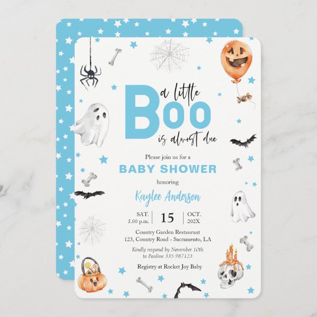 Halloween Baby Shower Blue ghost boy invitation (Front/Back)