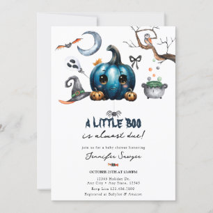 Halloween Baby Shower   Blue Pumpkin Invitation