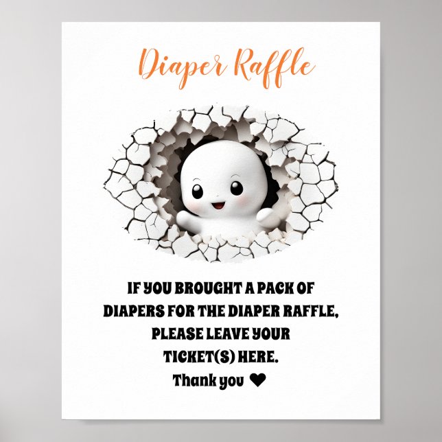 Halloween Baby Shower Boo Diaper Raffle Sign (Front)