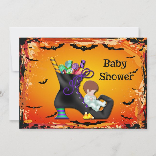 Halloween Baby Shower Boy on Candy Witch Boot Invitation (Front)