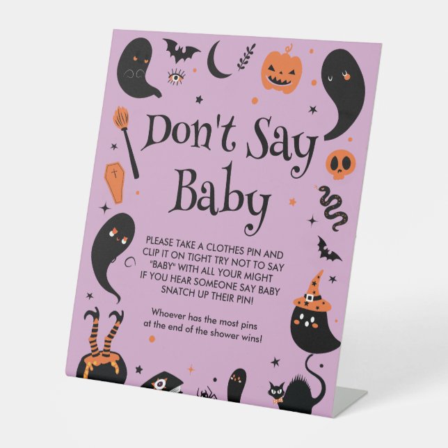 Halloween Baby Shower Don't say Baby Game Pedestal Sign (Front)