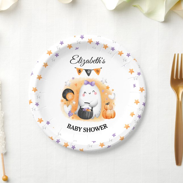 Halloween Baby Shower Girl Little Boo  Paper Plate (Halloween Baby Shower Girl Little Boo Paper Plates)