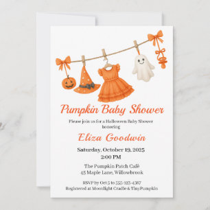 Halloween Baby Shower Girl   Little Witch Pumpkin  Invitation