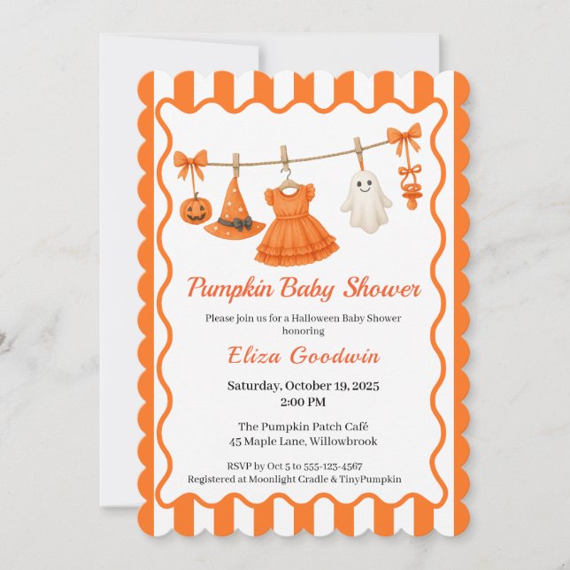 Halloween Baby Shower Girl | Little Witch Pumpkin  Invitation (Front)