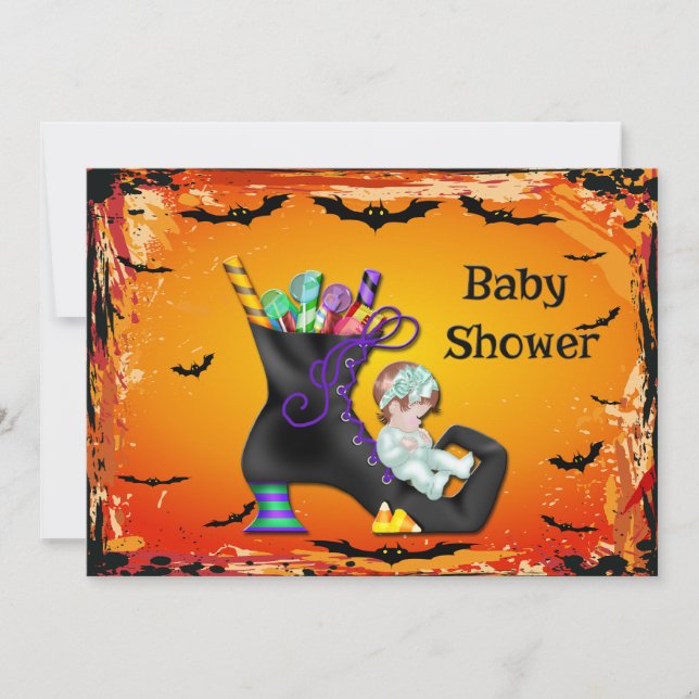 Halloween Baby Shower Girl on Candy Witch Boot Invitation (Front)