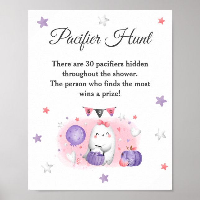 Halloween Baby Shower Girl Pink Game Pacifier Hunt Poster (Front)