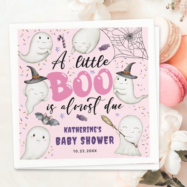 Halloween Baby Shower Girl Pink Little Boo Ghosts Napkin (Creator Uploaded)