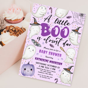 Halloween Baby Shower Girl Purple Little Boo Ghost Invitation