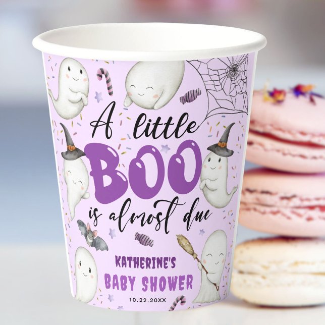 Halloween Baby Shower Girl Purple Little Boo Ghost Paper Cups (Creator Uploaded)