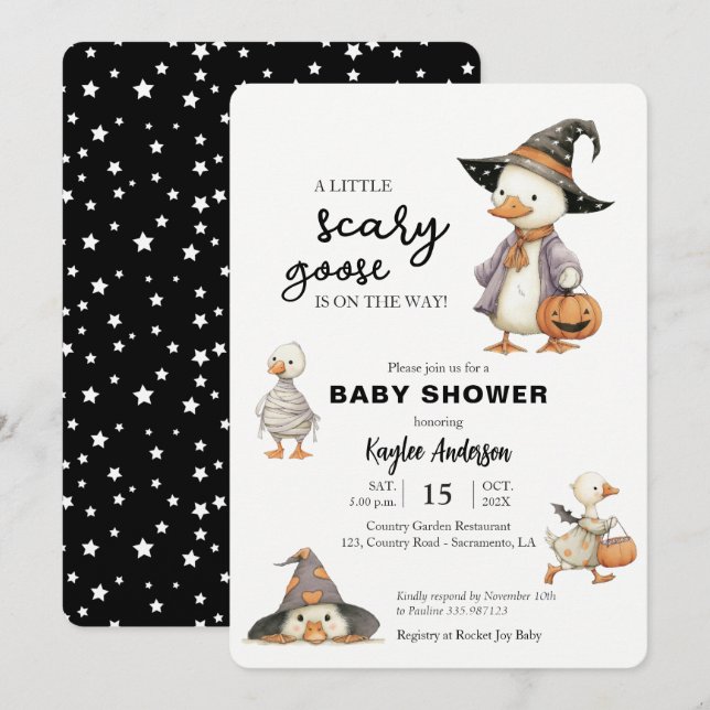 Halloween Baby Shower goose witch invitation (Front/Back)