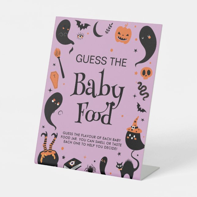 Halloween Baby Shower Guess the Baby Food Game Pedestal Sign (Front)