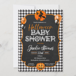 Halloween Baby Shower Houndstooth Invitation