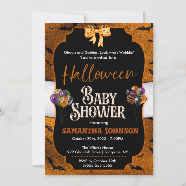 Halloween Baby Shower Invitation with bats (Front)