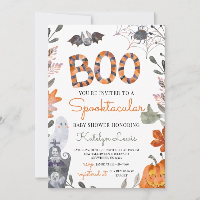 Halloween Baby Shower Invitation with Ghosts (Front)