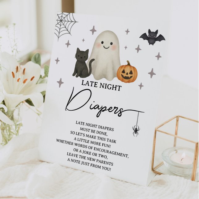 Halloween Baby Shower Late Night Diapers Pedestal Sign (Creator Uploaded)