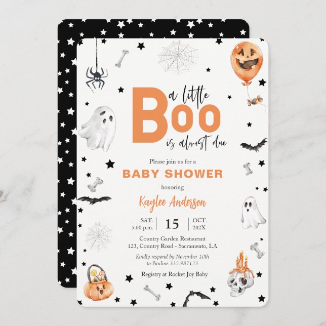 Halloween Baby Shower Little Boo black invitation (Front/Back)