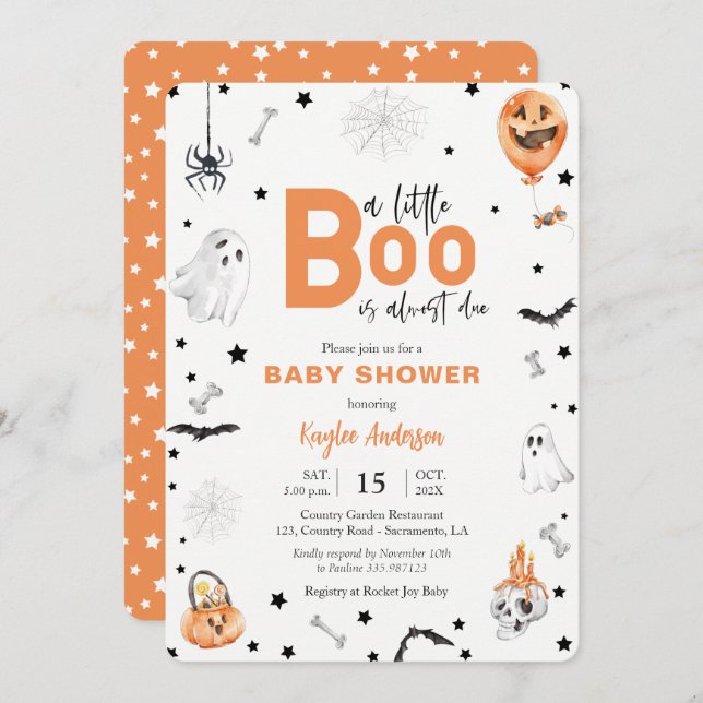 Halloween Baby Shower Little Boo orange invitation (Front/Back)