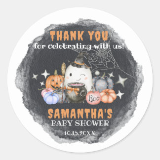Halloween Baby Shower Little Boo Pumpkin Thank You Classic Round Sticker