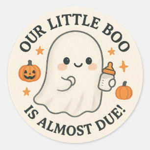 Halloween Baby Shower Our Little Boo Is Almost Due Classic Round Sticker