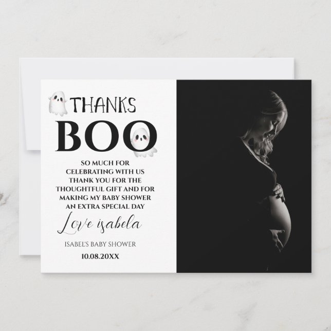 Halloween Baby Shower Photo Thank You Card (Front)