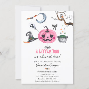 Halloween Baby Shower   Pink Pumpkin Invitation