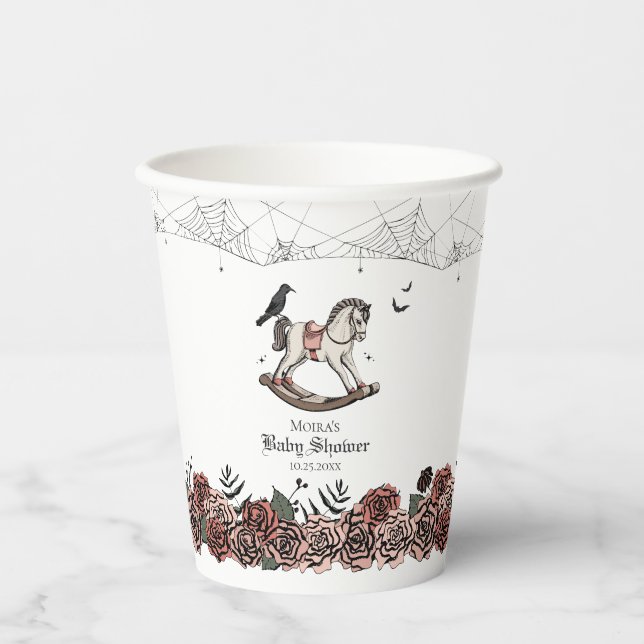 Halloween Baby Shower Pink Spooky Rocking Horse Paper Cups (Front)