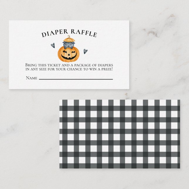 Halloween Baby Shower Pumpkin Diaper Raffle Enclosure Card (Front/Back)