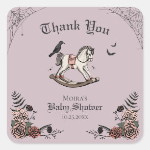 Halloween Baby Shower Rocking Horse Thank You Square Sticker