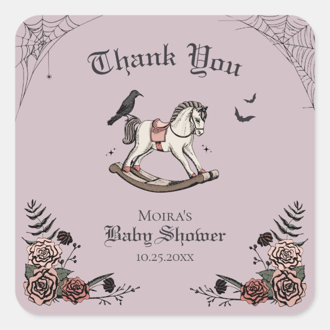 Halloween Baby Shower Rocking Horse Thank You Square Sticker (Front)