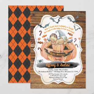 Halloween baby shower rustic pumpkin invitation