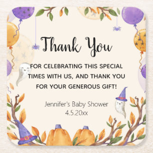 halloween baby shower thank you cute square paper coaster
