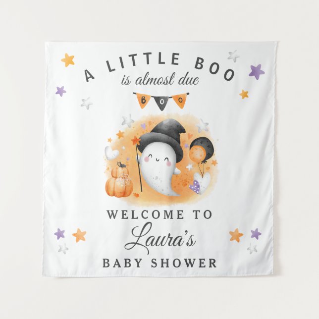 Halloween Baby Shower Welcome Sign Tapestry Orange (Front)