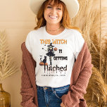 Halloween Bachelorette This Witch is Getting Hitch T-Shirt<br><div class="desc">Perfect for your Halloween bachelorette party! Celebrate your upcoming nuptials in spooky style with this fun and festive tee,  featuring a playful “This Witch is Getting Hitched” design. Pair it with our matching Let’s Go Ghoul shirt for the ultimate Halloween-themed bridal bash!</div>