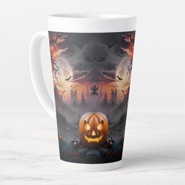 Halloween Background in Orange and Grey Tones Latte Mug (Left Angle)