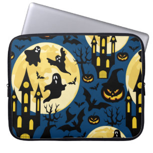 Halloween background. Seamless pattern with moons, Laptop Sleeve