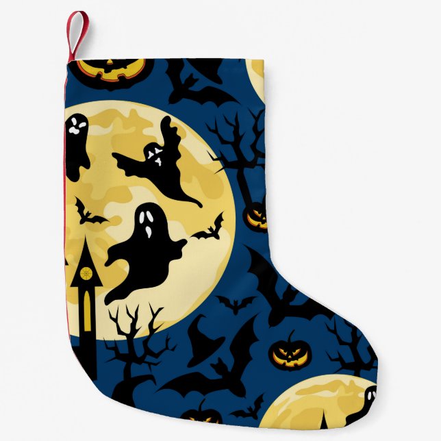 Halloween background. Seamless pattern with moons, Small Christmas Stocking (Front)