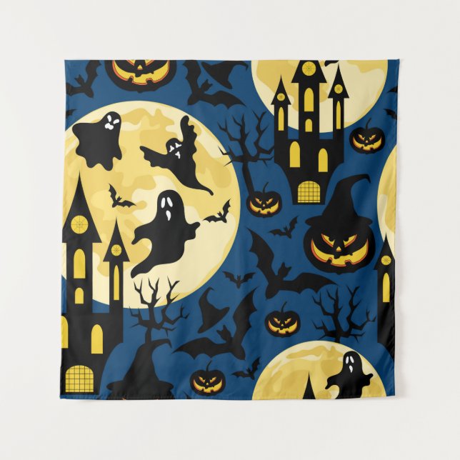 Halloween background. Seamless pattern with moons, Tapestry (Front)