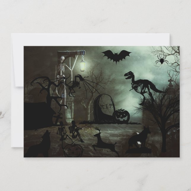 halloween background with haunted house,graves  invitation (Front)