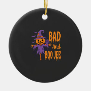 Halloween Bad And Boo Jee Scarecrow Graphic Ceramic Ornament