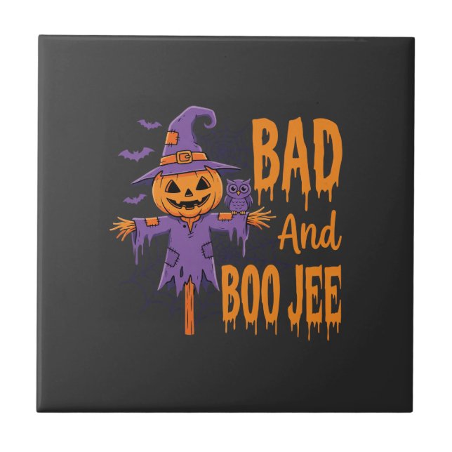 Halloween Bad And Boo Jee Scarecrow Graphic Ceramic Tile (Front)