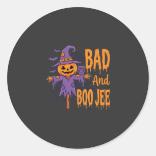 Halloween Bad And Boo Jee Scarecrow Graphic Classic Round Sticker