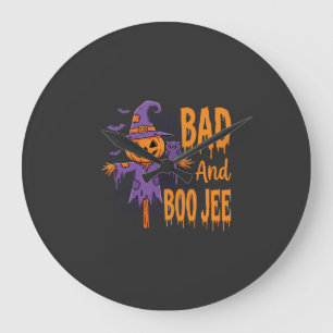 Halloween Bad And Boo Jee Scarecrow Graphic Large Clock