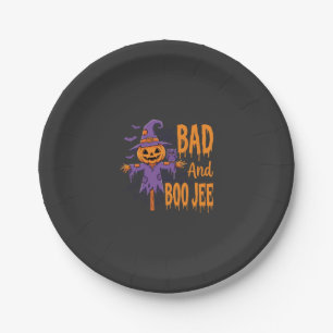 Halloween Bad And Boo Jee Scarecrow Graphic Paper Plate