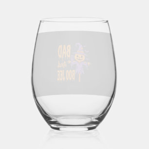 Halloween Bad And Boo Jee Scarecrow Graphic Stemless Wine Glass