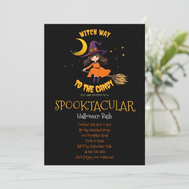 halloween bad witch pumpkin vibes invitation (Standing Front)
