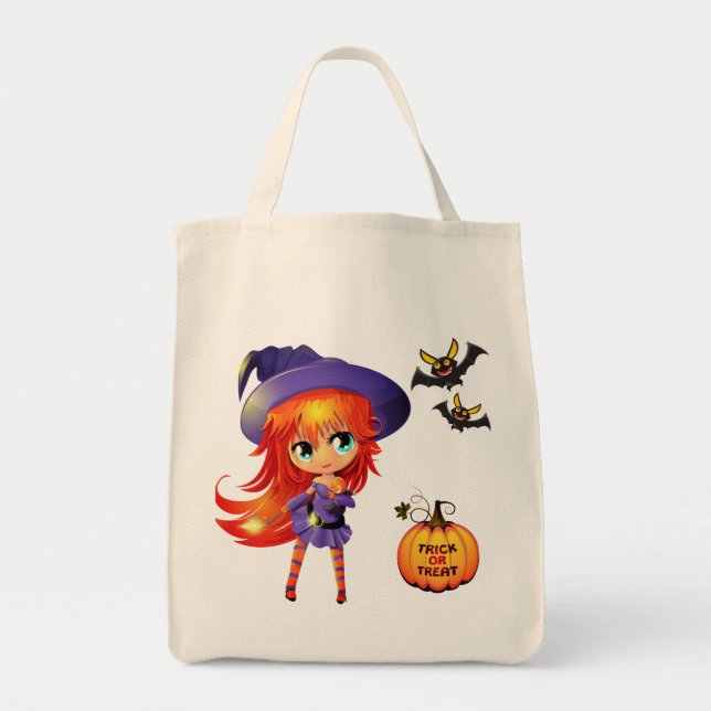 Halloween Bag-Girl Witch Tote Bag (Front)