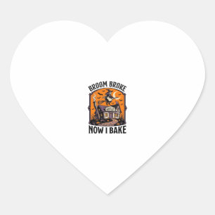 Halloween Baker Shirt Witch Broom Broke Design_1 Heart Sticker
