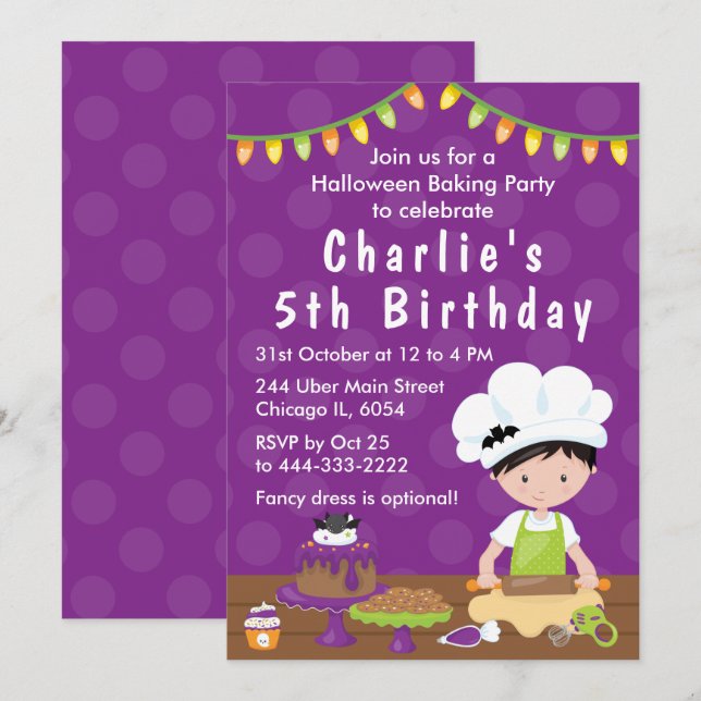 Halloween Baking Birthday Black Hair Boy Invitatio Invitation (Front/Back)
