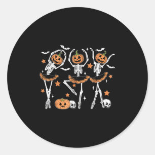 Halloween Ballet Cute Skeleton Pumpkin Girls Skele Classic Round Sticker