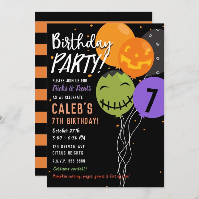 Halloween Balloons Festive Fun Cute BIRTHDAY Party Invitation (Front/Back)